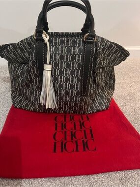 Chic Dark Brown and cream Monogram Tote with Tassel